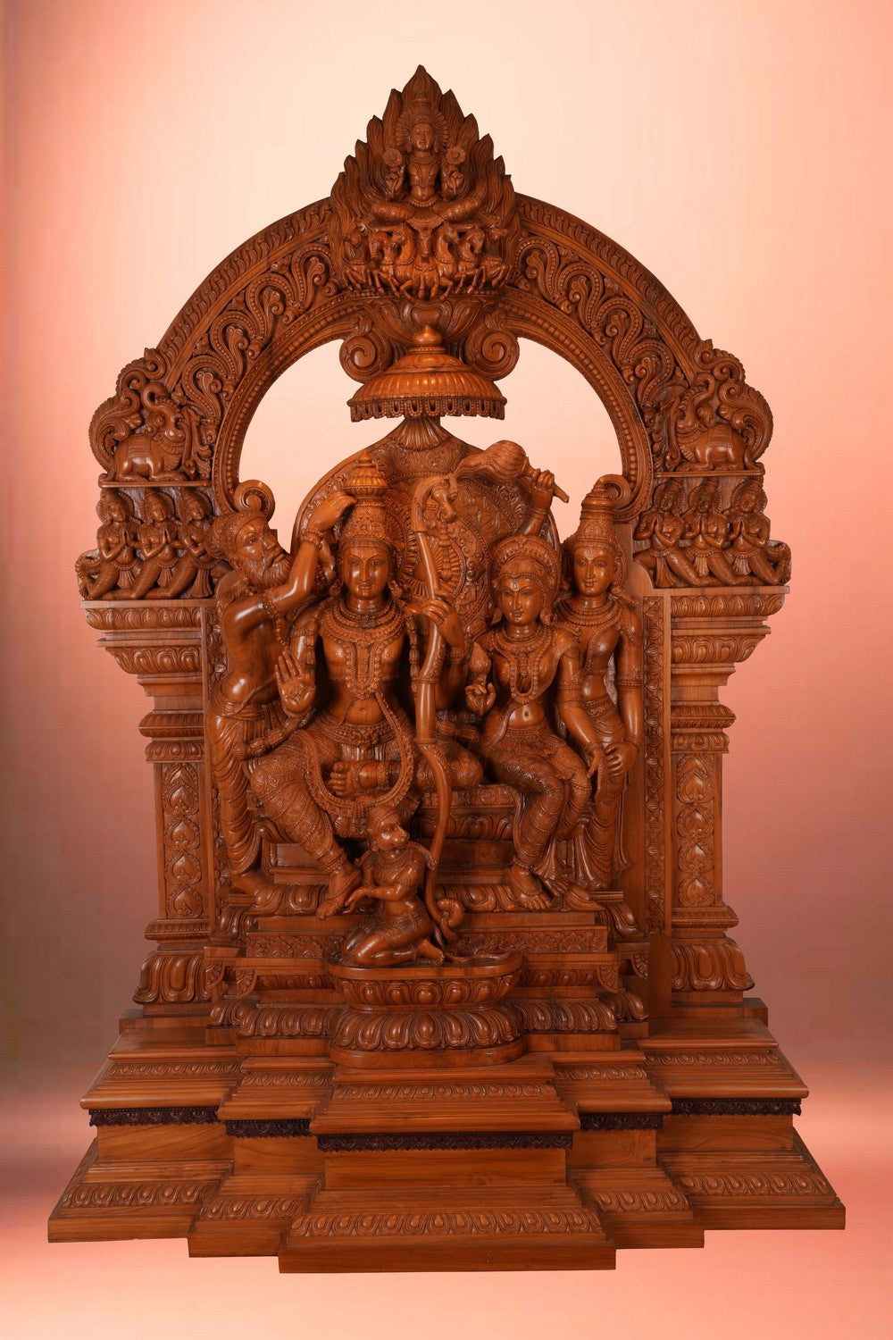 Image of Teak Wood Carving Sri Rama Pattabhishekam Statue